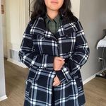 Ike Behar women’s double breasted fleece coat peacoat black/Ivory plaid Sz M Black Size M Photo 0