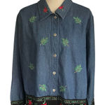 Vintage Denim Christmas Flower embroidered trim button shirt. Blue Size XL Photo 0
