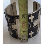 Vintage Silver Cuff Bracelet Cross Religious Handmade Sz 7 Photo 6