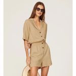 Faherty Romper Womens X Large Brown Arlie Button Up Collared Linen Blend Photo 2