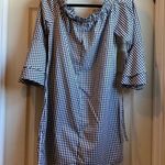 Style House  Black & White Gingham Off-the-Shoulder Bell Sleeve Dress Photo 4