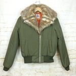 Unif Bomber Jacket Womens S Olive Green Amelia Faux Fur Collar Grunge Army Photo 3