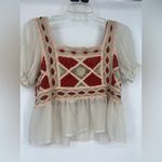 Rebellion Again embroidered sheer Boho knit sheer blouse. Orange Photo 2
