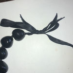 Black Wooden Chunky Beaded Boho Fabric Strand Tie Closure Necklace Photo 5