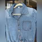 Paige  denim romper long sleeve button down collar western shorts light wash Photo 2