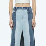 Alice + Olivia NWT Rye Low-Rise Two-Tone Denim Maxi Skirt Sz 25 $375 Photo 0