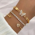 NEW 3pc Gold Bracelet Set – Adjustable Butterfly & Heart Charm Jewelry Photo 0