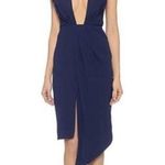 NICHOLAS Navy Crepe Deep V Gathered Sleeveless Dress Size 8 Formal Cocktail Blue Photo 0