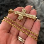 Gold Plated Stainless Steel Cross Pendant 24” Rope Chain – CZ Iced Out Necklace Photo 5