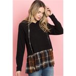 90s Grunge Style Hoodie With Flannel Mock Skirt Alternative Black Size L Photo 9