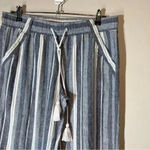 Jolt  Women's Beach Boho Pants Linen Bland Wide Leg Blue White Stripe Size Large Photo 3