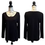 Ming Wang Knit Lightweight Tunic Sweater Pullover Black Size Large Scoop Neck Photo 7