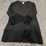 Slinky Brand  Opaque Pullover Scalloped Lace Scoop Neck Long Sleeve Top Petite L Photo 0