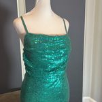 Women’s Green Fully Sequined Short Party Dress Ruffle Hem Corset Back Size 8 NEW Photo 2