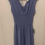 Blue & White Floral Print V Neck Cinched Short Sleeve Dress Size Medium NWT Photo 5