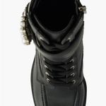 Karl Lagerfeld Black Leather Pearl Dottie Lace-Up Ankle Boots Heels Booties Photo 3