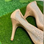 Adrianna Papell  Gold Champagne Rhinestone Peep Toe Heels Photo 8