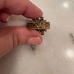 Vintage West Germany Gold Tone Ring Adjustable Green Stones Photo 1