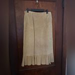 Vintage Moda International Genuine Leather Ruffle Midi Skirt Tan Photo 2