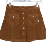 Rhythm Corduroy Mocha Brown Tan Button Down Mini Boho Skirt Size 2 Size M Photo 0