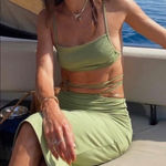 We Wore What  Size XS‎ Cutout Midi Skirt Sage Green Coastal Beach Party NWT Photo 0