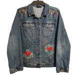 Diane Gilman DG2  Blue Denim Floral Embroidered Jean Jacket Size XL Photo 1