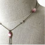 Silver tone pink cats eye crystal Y necklace Photo 2