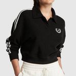 PINK - Victoria's Secret Victoria’s Secret PINK Black Reverse Fleece Polo Cropped Sweatshirt Photo 0