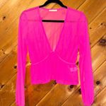 Timing NWT hot neon pink mesh long sleeve tie front layering top Photo 1