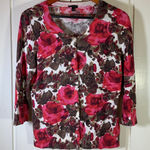 Talbots  Womens Cardigan Sweater Floral Print Button Up Knit Top Size L Feminine Photo 0