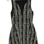 Slate + Willow Classic Plaid Green w/ Neon Stripe Accents Tweed Sleeveless Dress Photo 2
