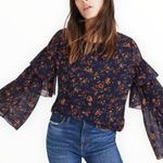 Madewell Tiered Ruffle-Sleeve Top in Climbing Vine Navy Floral size Small Photo 1