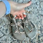 Badgley Mischka Metallic Jeweled Sandals Photo 0