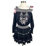 Love Shack Fancy  Black Pink Smocked Embroidered Dress Photo 1