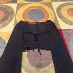 Black Sheer Open Back Tie Cutout Wide Sleeve Long Sleeve Crop Top Blouse Shirt Photo 1