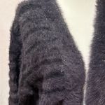 Trucloth Womens Striped Fuzzy Eyelash Knit Cardigan Sweater Sz L Black Size L Photo 2
