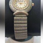 Gucci Vintage Antique Womenโs Silver Gold Watch with Crystal Accents New Battery Photo 2