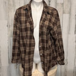 Brown Plaid Flannel Button Down Shirt Oversized Cozy Size Small NWT Photo 0