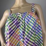 J Crew Tank Top Women's Sz 0 Rainbow Gingham‎ Square Neck Button Front Cotton Photo 1