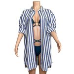 Sézane  Maxine Oversized Shirt Dress, Ecru Blue Stripes, FR44/US12 Photo 13