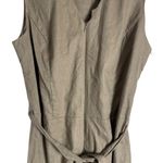 Tahari Olive Green Linen Blend Sleeveless V-Neck Belted Tie Waist Jumpsuit 4 Photo 3