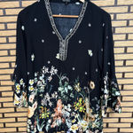 Coco + Carmen  Black Floral Beaded‎ Neckline Top Size Small/Medium Photo 0