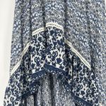 Solitaire  Boho Maxi High Low Skirt Blue White Crochet Mixed Print Pull On Size S Photo 2