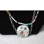 Free People  Multi Color Beads Turquoise Stone Silver Tone Charms Necklace Photo 1