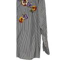 Quacker Factory  Women's Top Jeweled Embroidered Flowers Striped Button Up Medium Photo 1