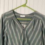 Emory park Green Stripped V-Neck Long Sleeve Blouse | Size Large Photo 1