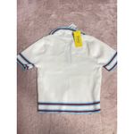 Daisy Med Stretch Knit Crop Top Ivory Short Sleeve Collar NEW I0187 Photo 4