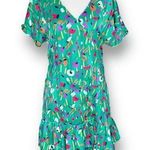 Vintage Howard Wolf Green Abstract Floral Print Mini Dress Ruffle Hem Made USA 6 Photo 0