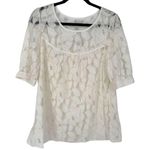 Gap NWT  Womens Sheer Floral Lace Short Sleeve Blouse Top Ivory Sz Large Femini e Photo 0