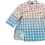 Ming Wang Top Womens 2XL Tan Blue Check Gingham Poplin 100% Cotton Tunic Ruffle Photo 6